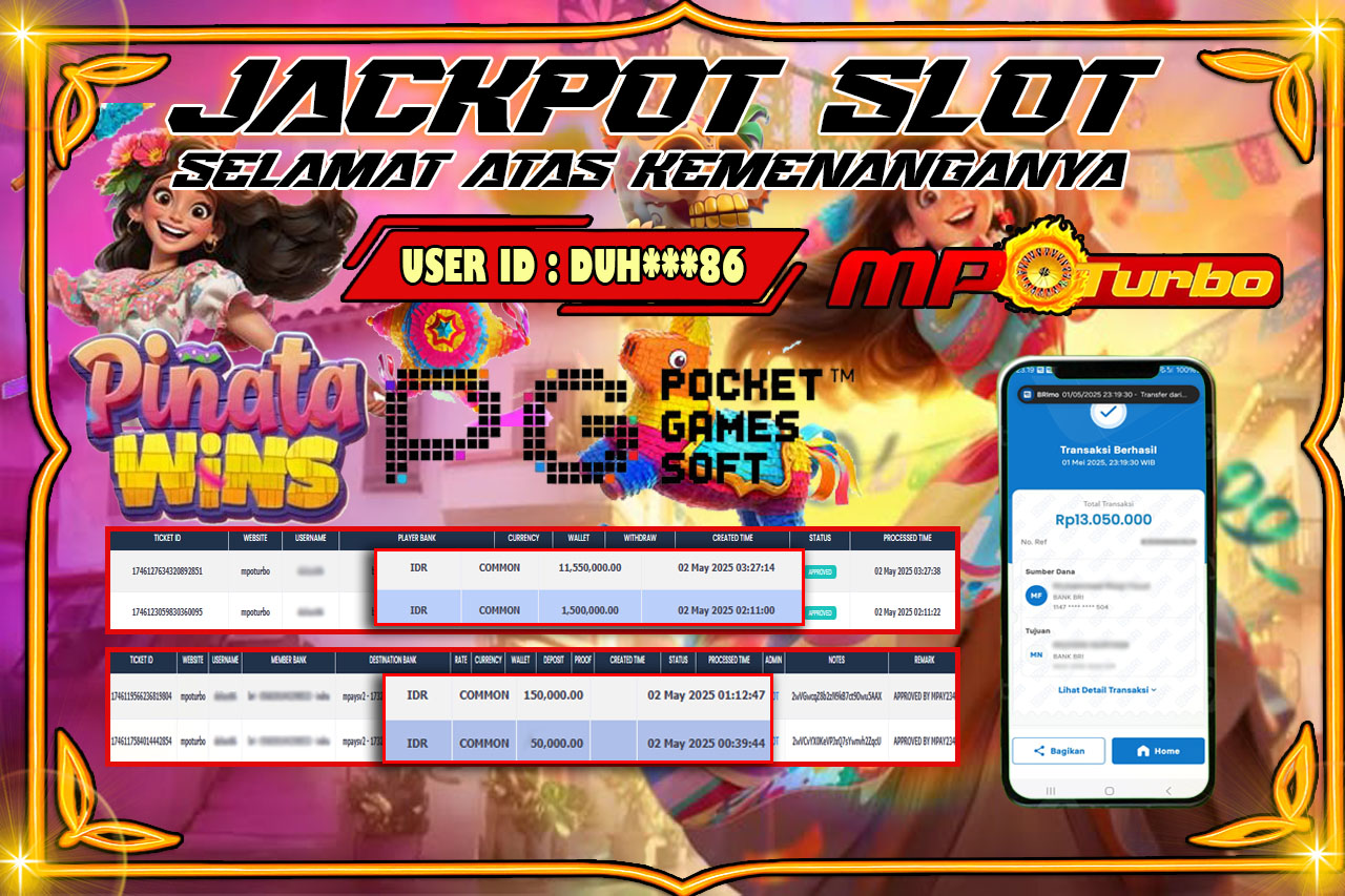 MPOTURBO JACKPOT SLOT PINATA WINS  Rp13,050.000.00,- LUNAS